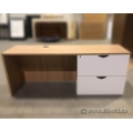 Sugar Maple Straight Desk with White 2 Drawer Lateral Storage